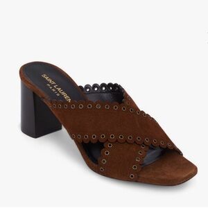 Saint Laurent Loulou Brown Suede Grommet Slide Heel | EU 36.5 | Fits 6.5 🤎
